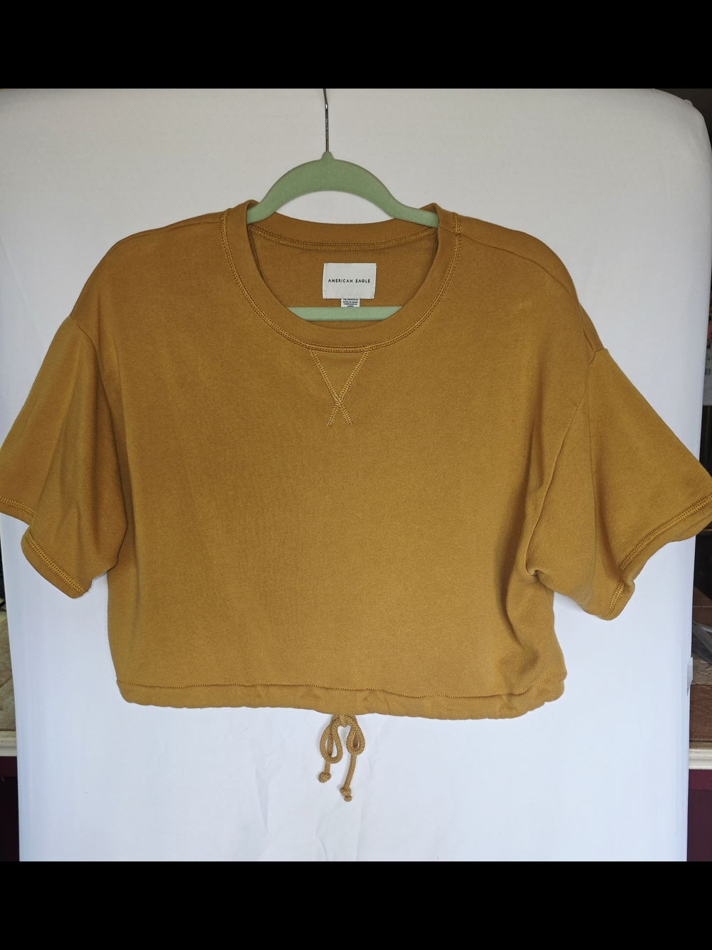 American Eagle Mustard Drawstring Cropped Sweatshirt